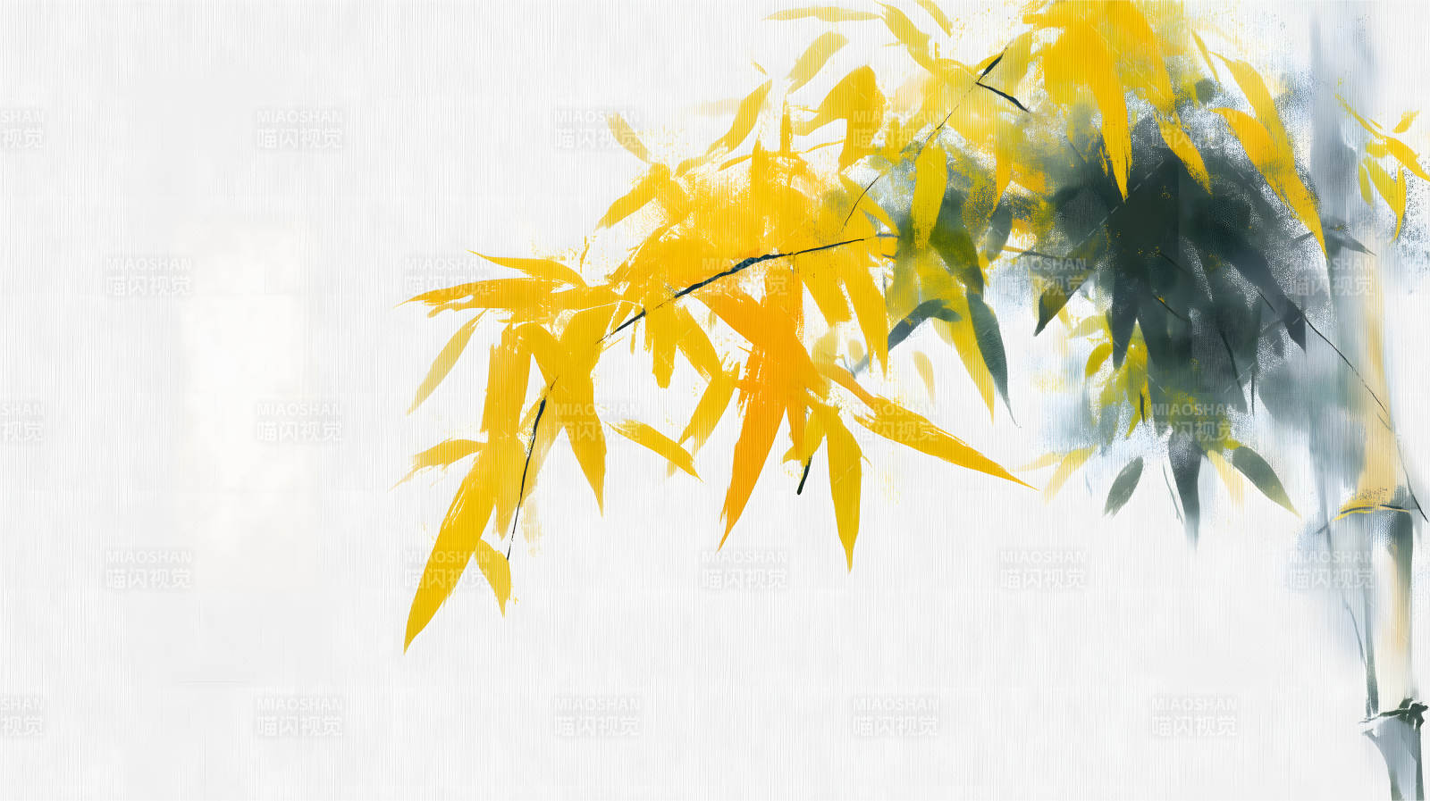 水墨风格的竹叶与竹干图片