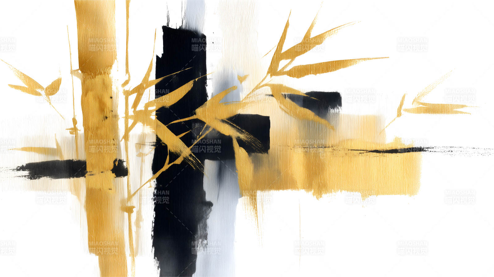 金竹与墨色抽象画图片