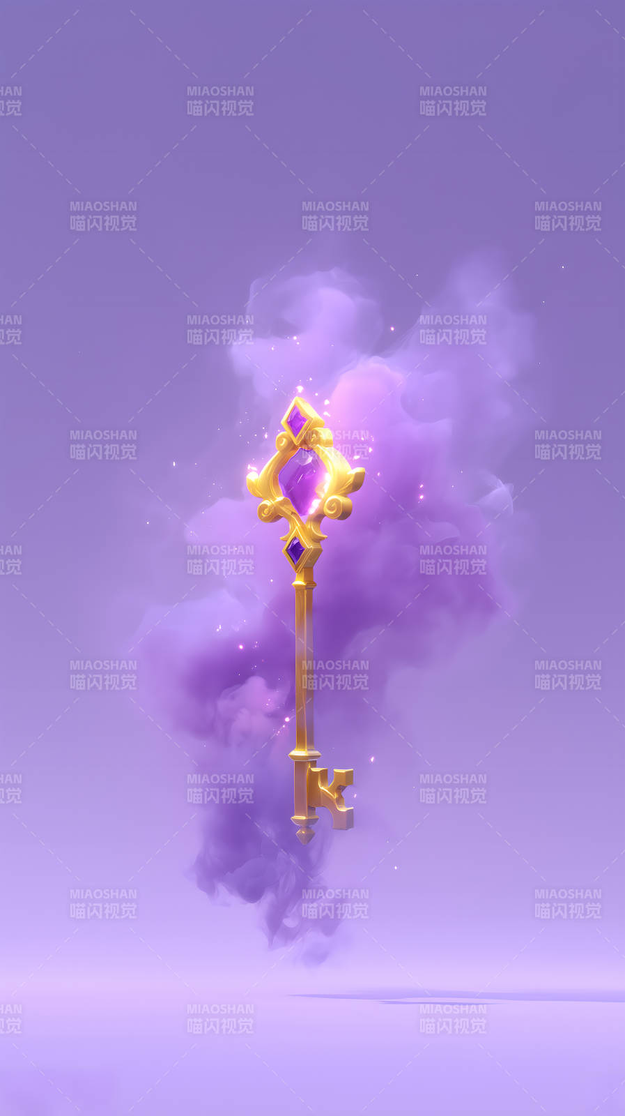 金色钥匙与紫色烟雾图片