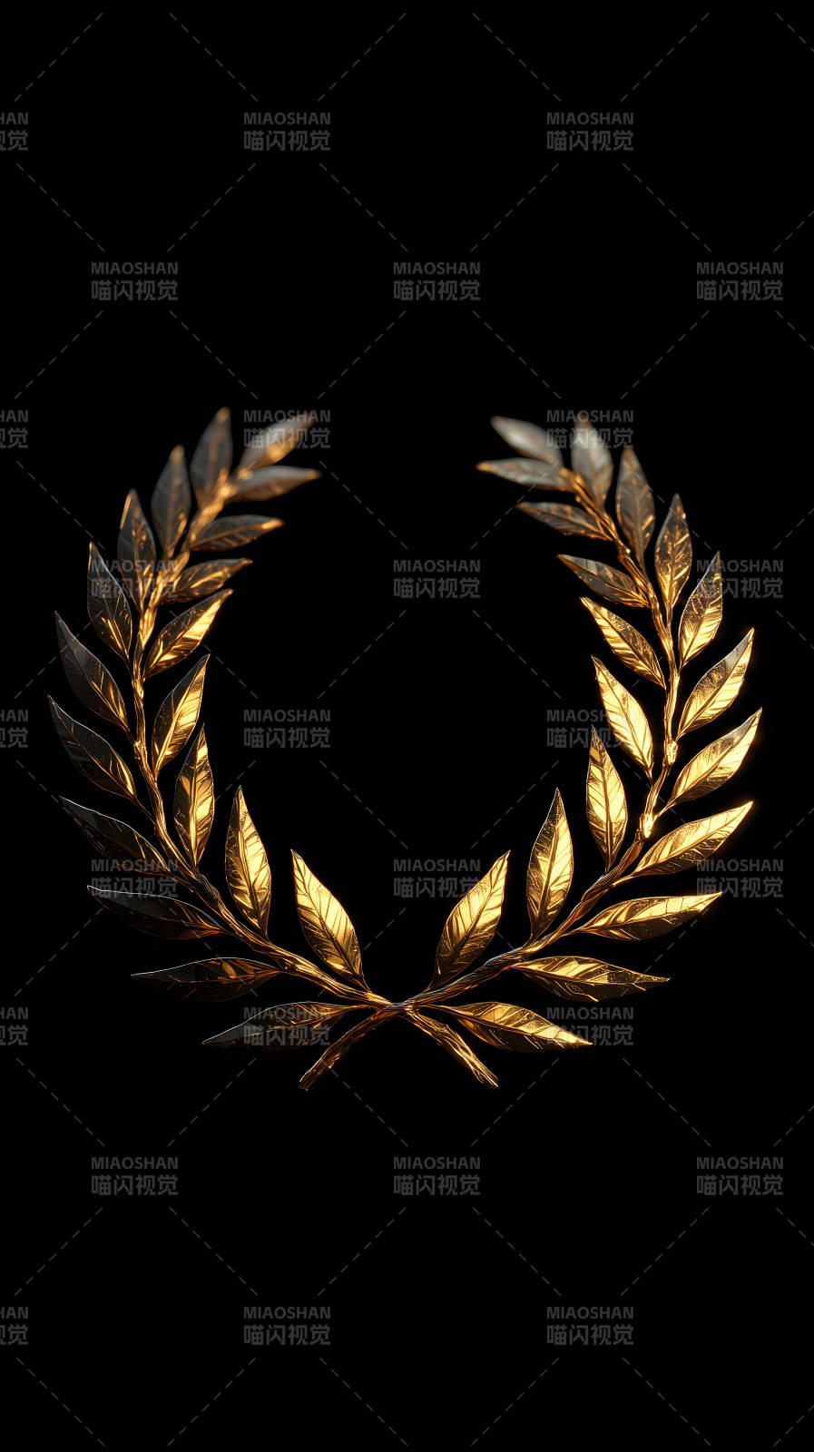 金色的月桂枝环绕着黑色背景图片