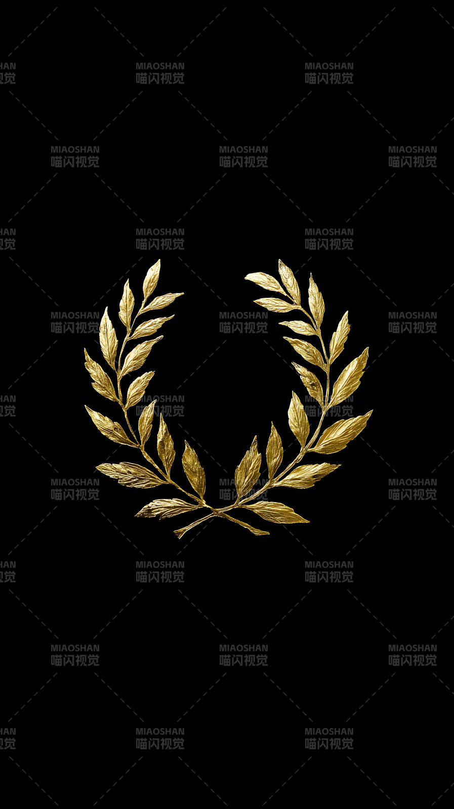 金叶环绕黑色背景上金黄色的月桂花环图片