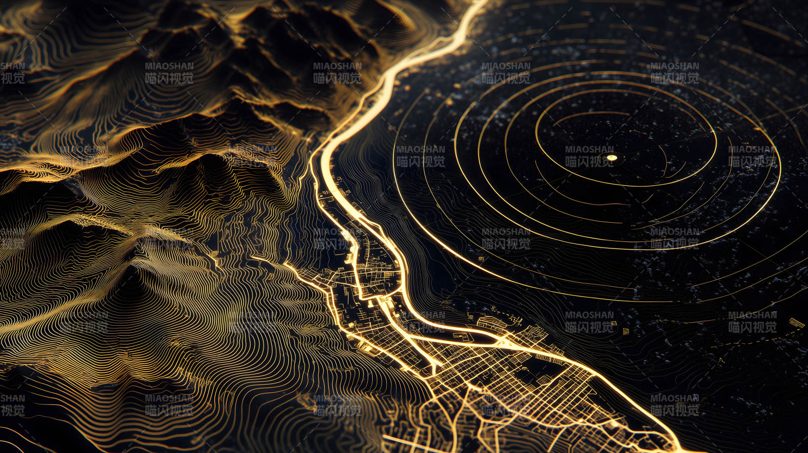 金色线条地图展现城市风貌图片