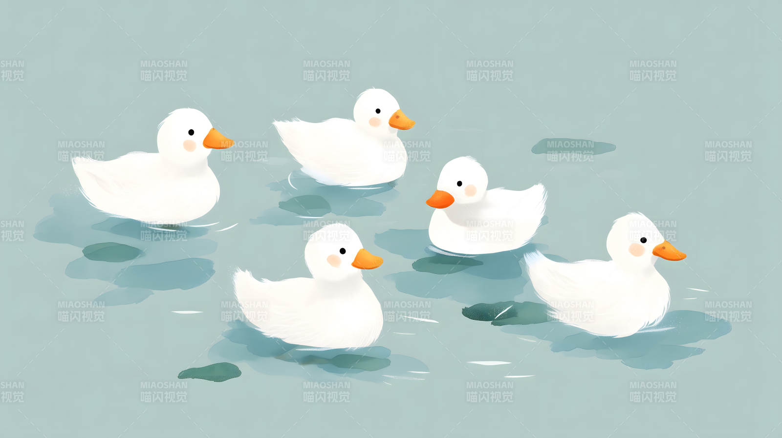 五只小鸭在水上嬉戏图片
