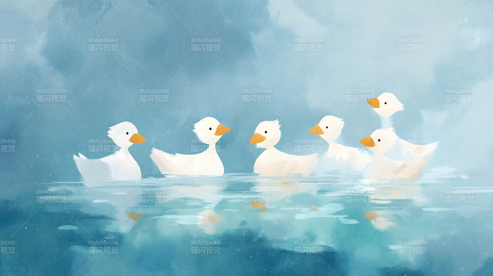 湖中鸭子嬉戏水波荡漾图片