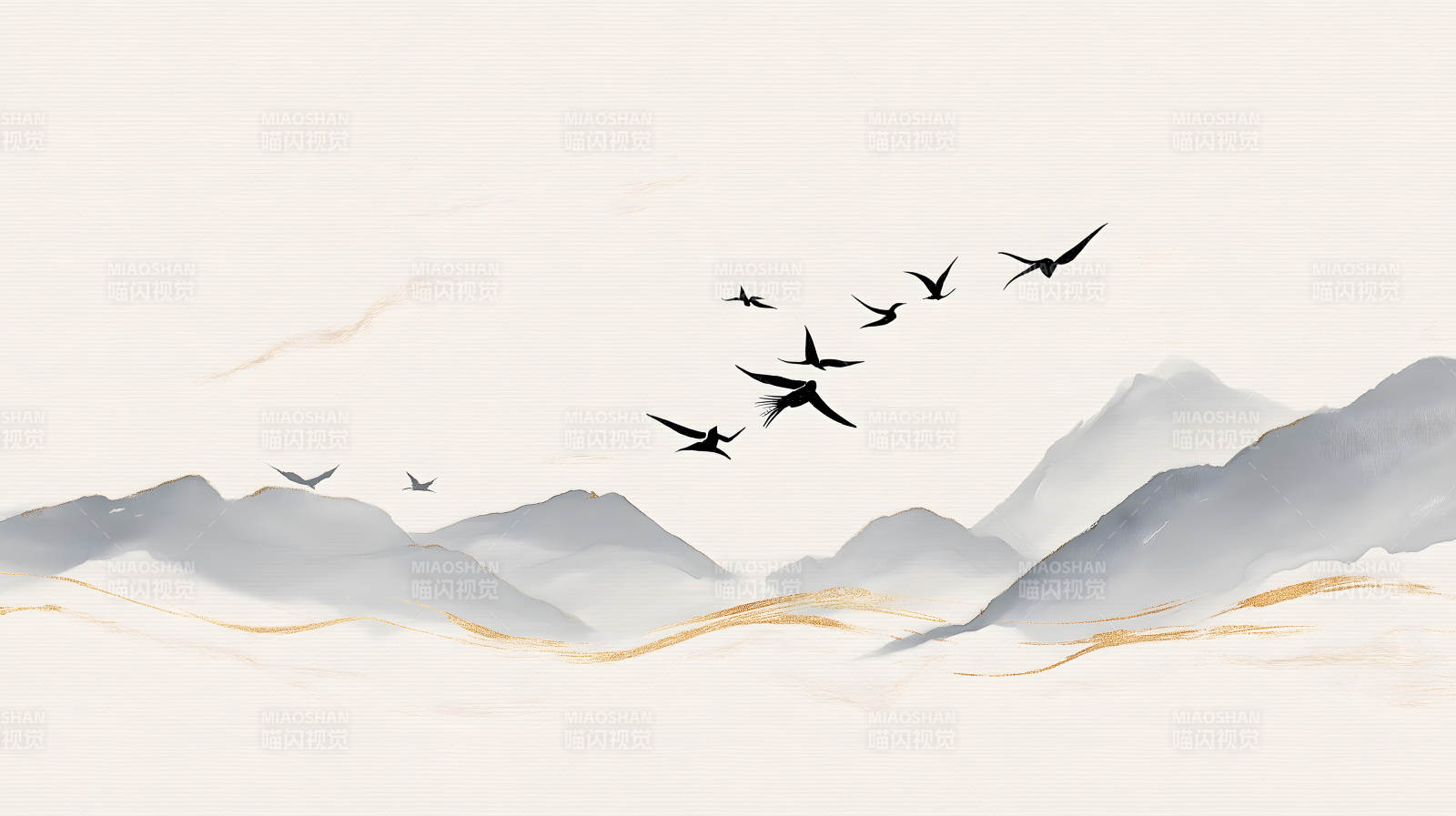 水墨山水画鸟图片