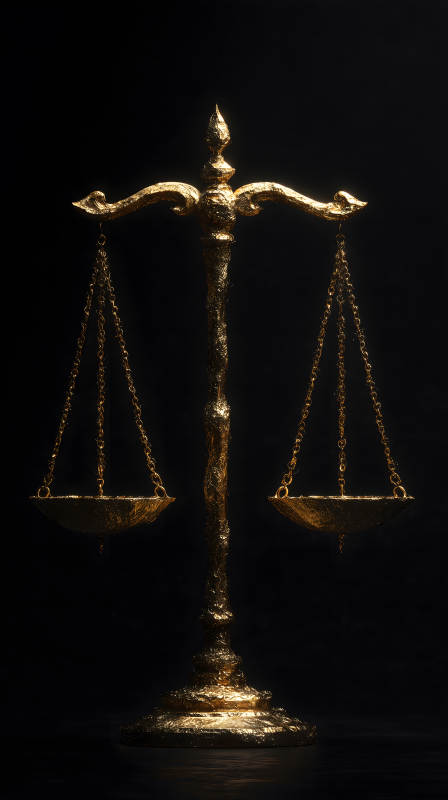 金色天平置于黑暗背景中图片