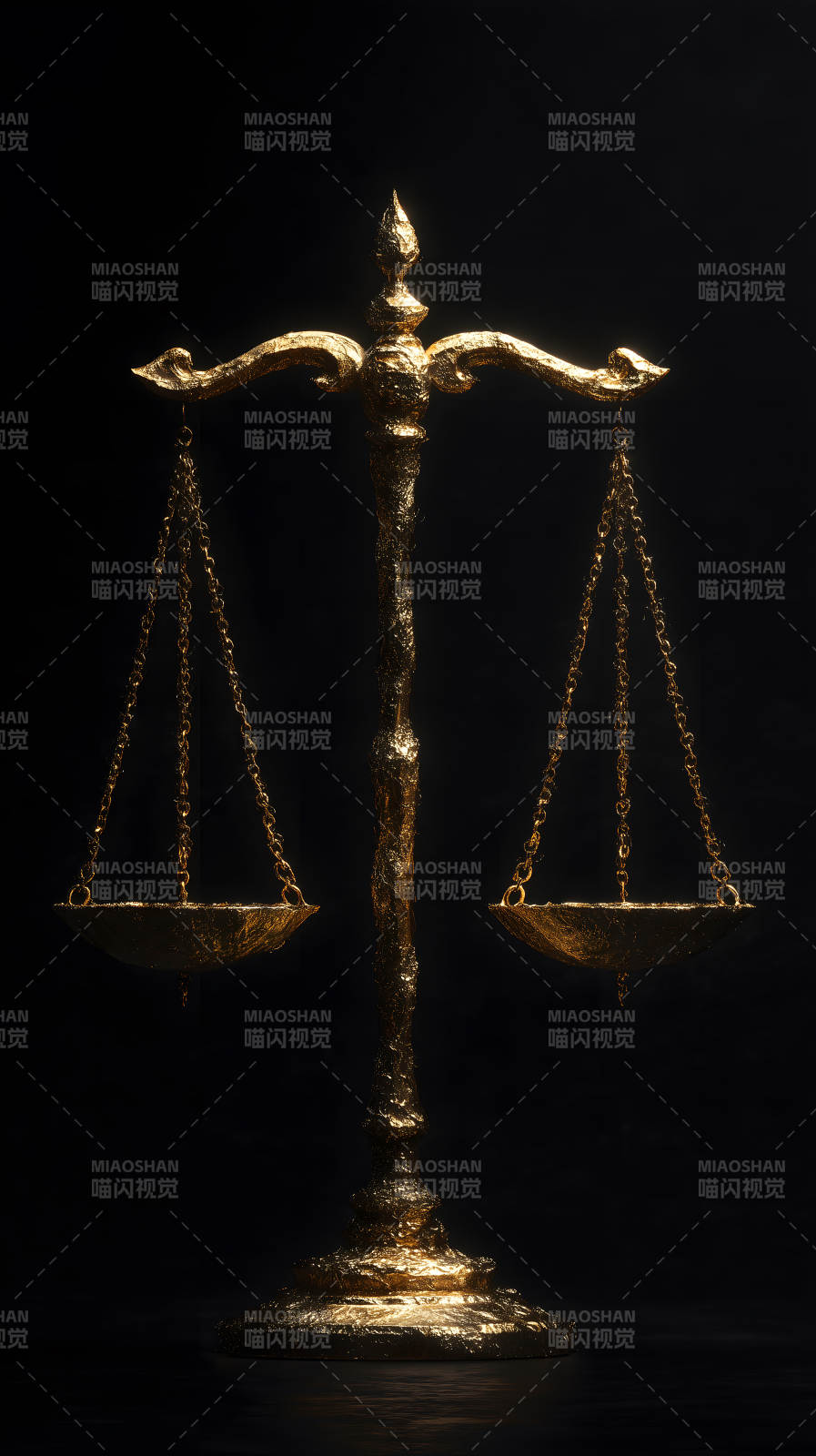 金色天平置于黑暗背景中图片