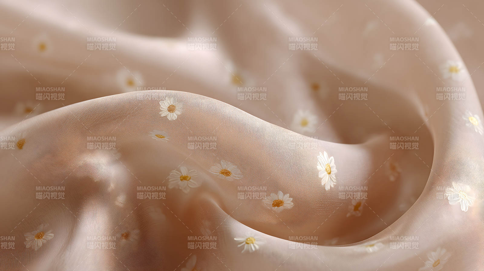 米色底绣有雏菊的丝绸面料图片