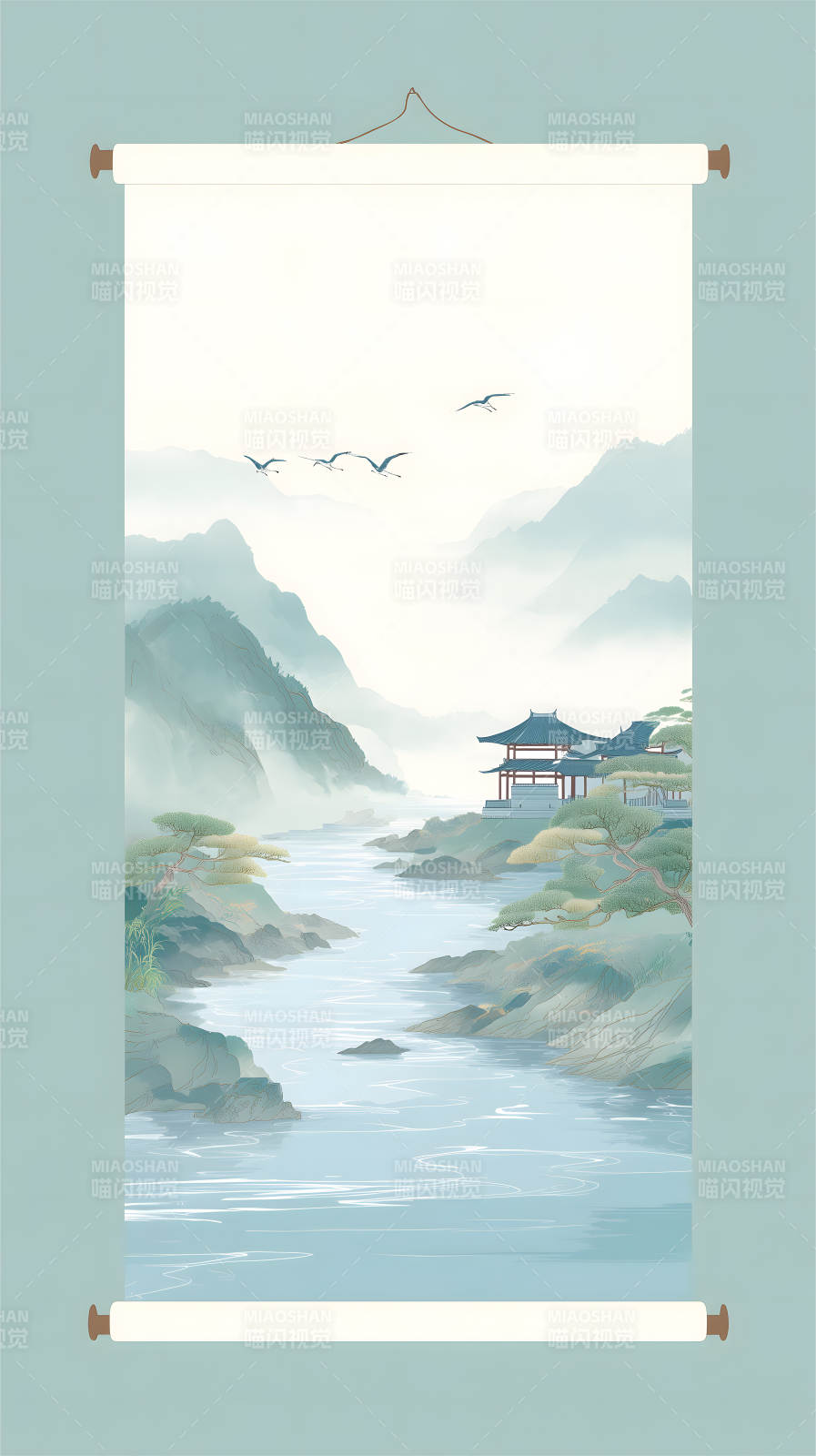 水墨山水画卷图片