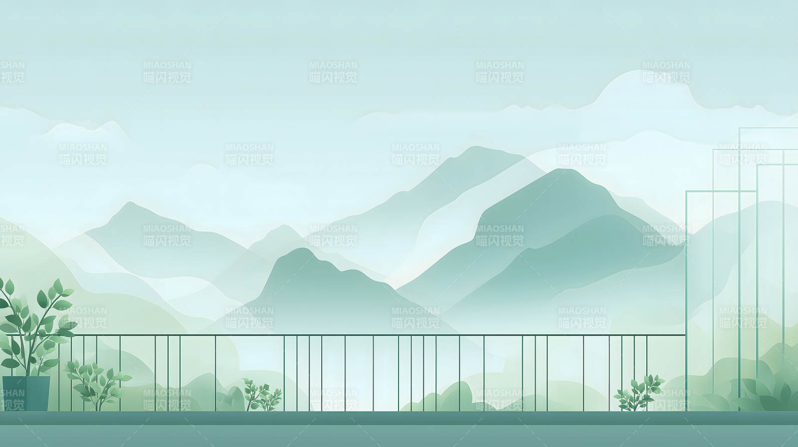 山水景色阳台一览清新唯美氛围图片