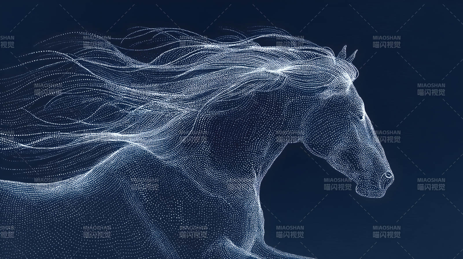 点阵构成奔跑骏马形态图片