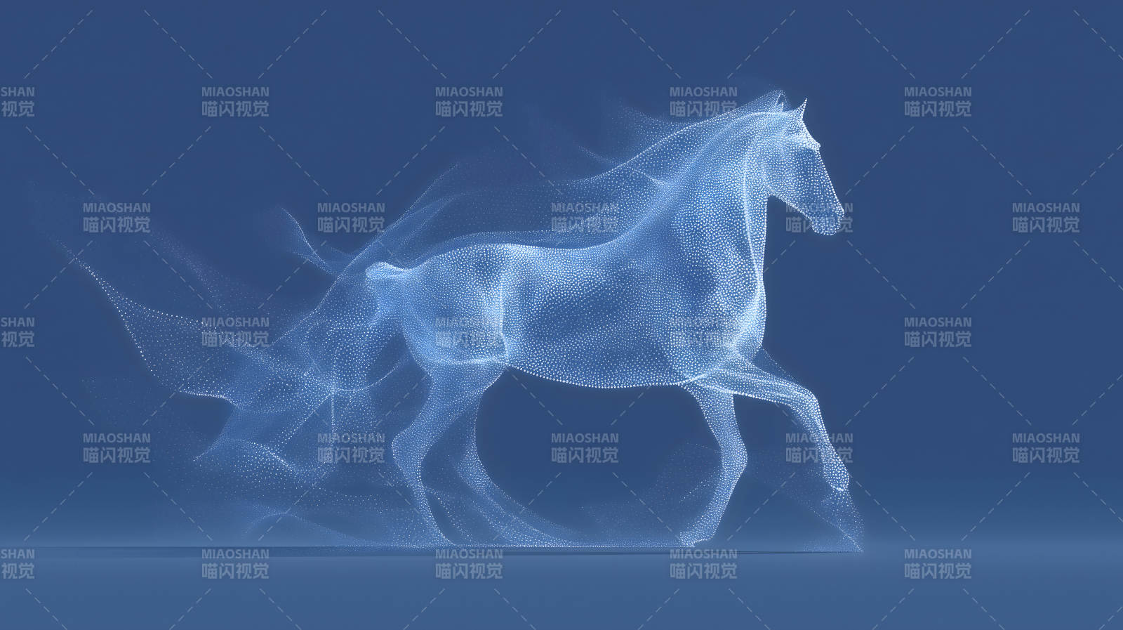 蓝色粒子构成的奔跑骏马图片