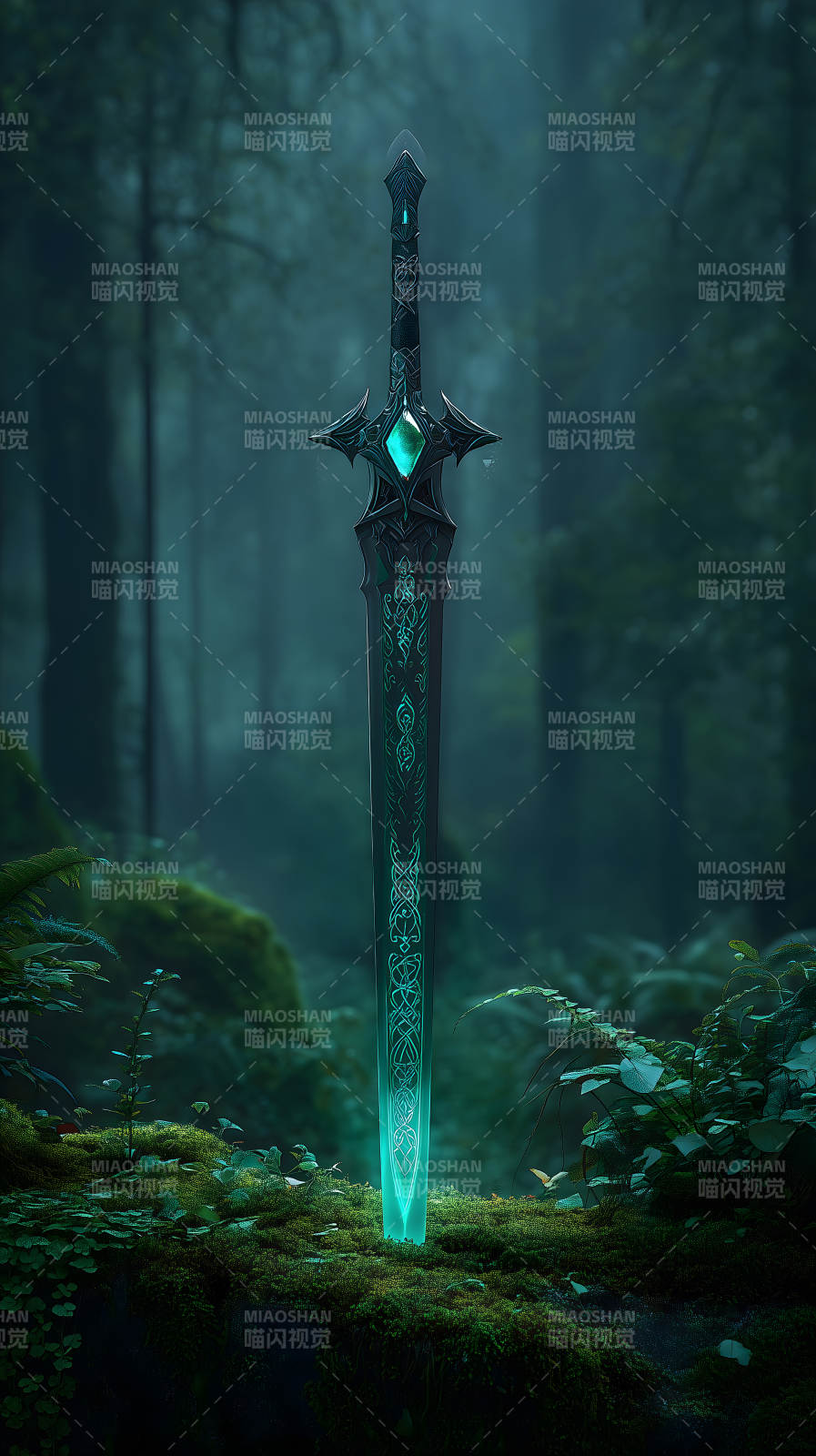 森林中发光的精灵宝剑图片