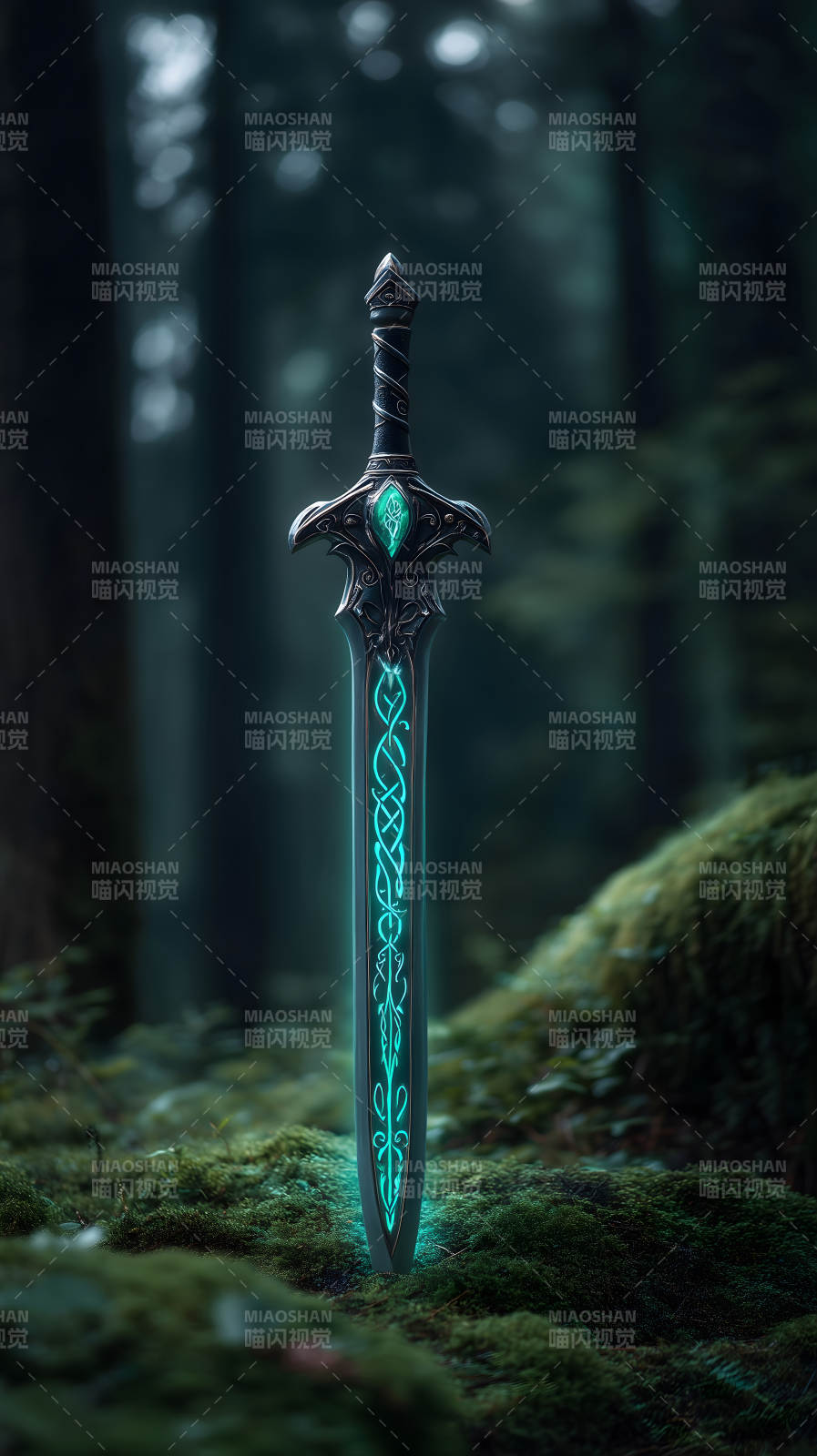 森林中的发光魔剑图片