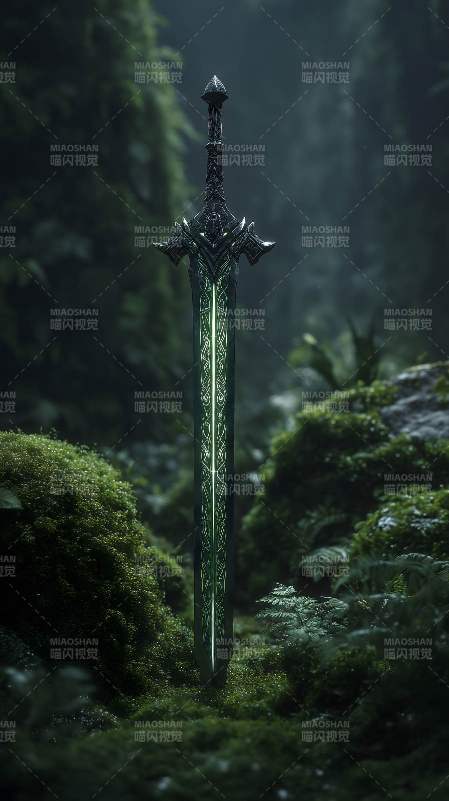 林中发光的华丽长剑图片