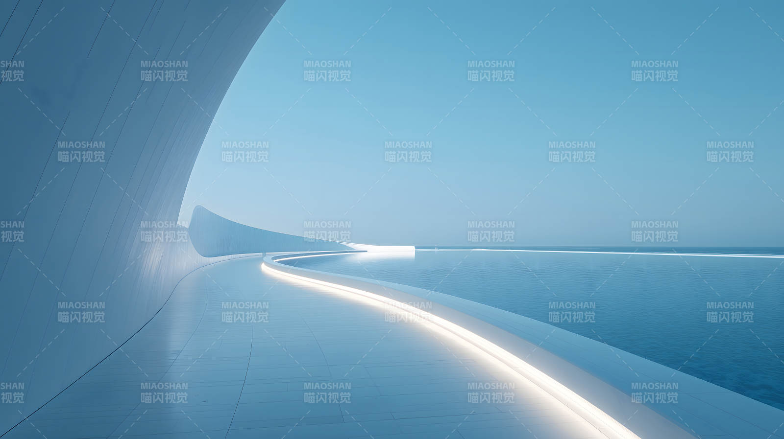 未来主义建筑与无垠水域的和谐图片