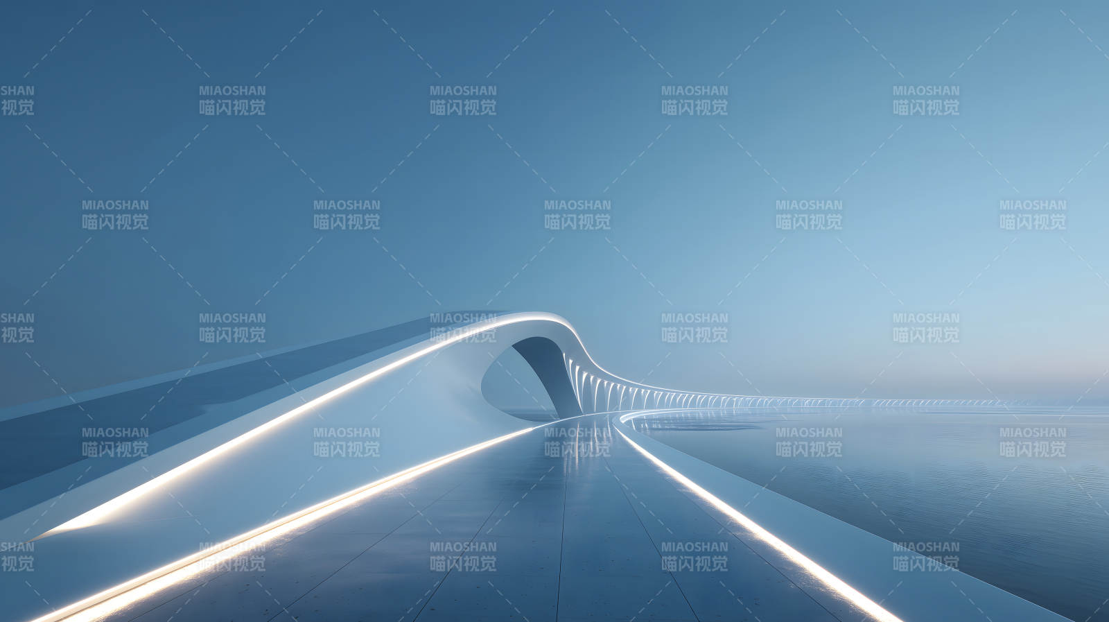 未来主义桥梁在海面之上图片