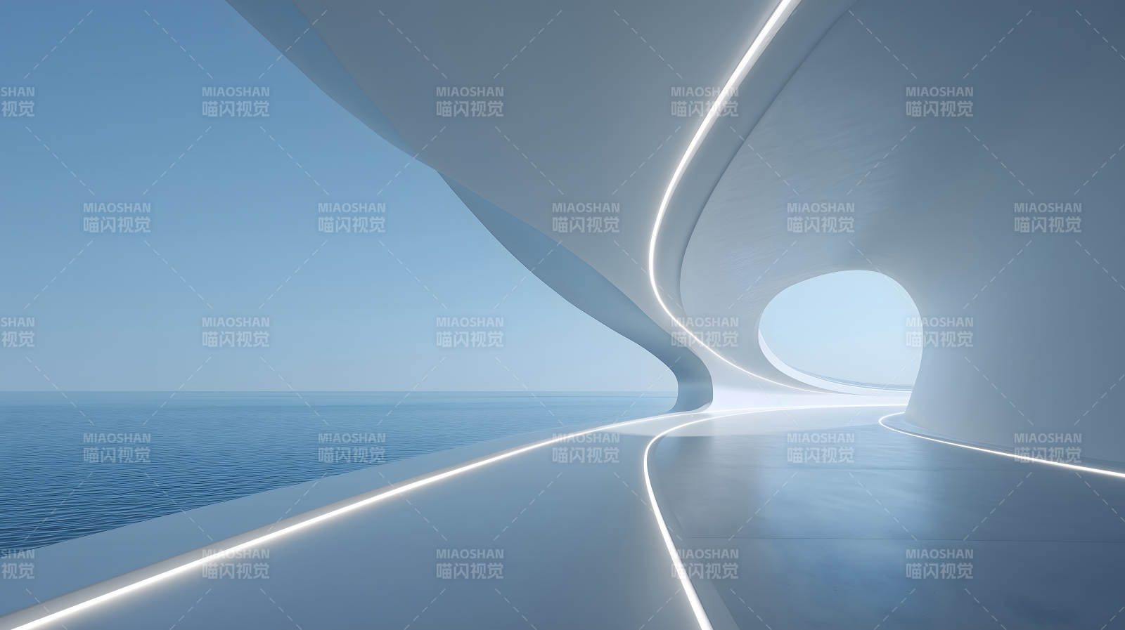 未来主义建筑与海景图片