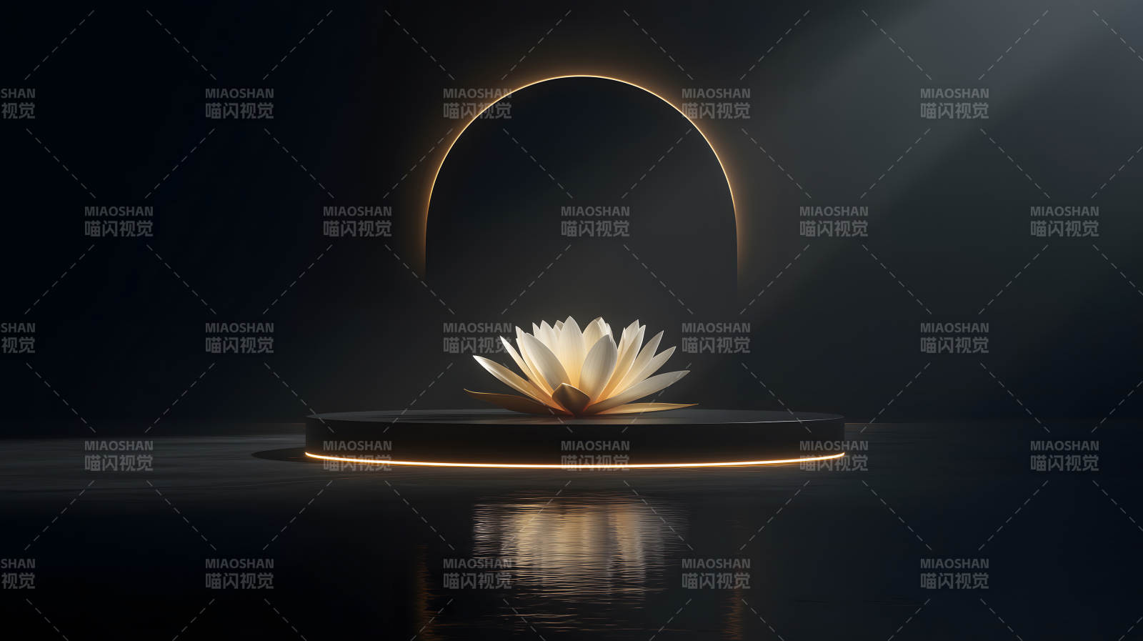 莲花绽放光芒黑夜中图片