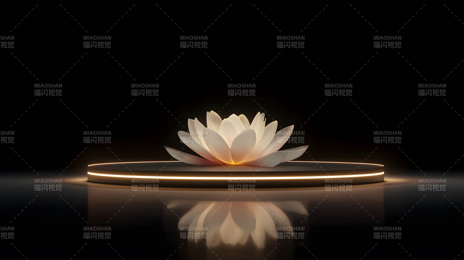 发光莲花展示在黑色背景上图片