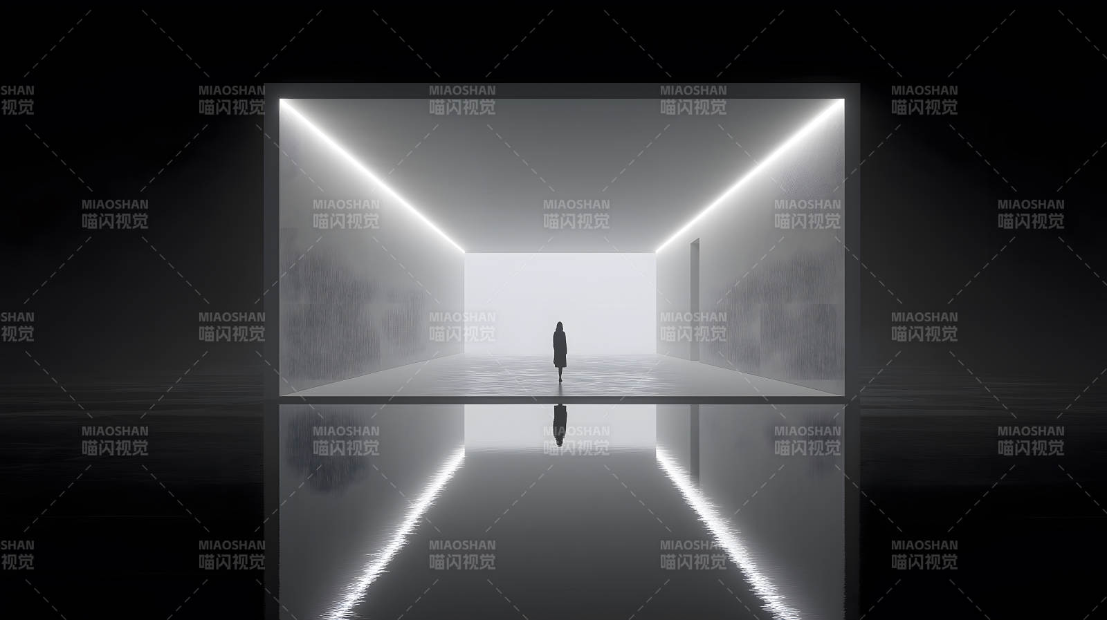 空旷空间中的孤独身影图片