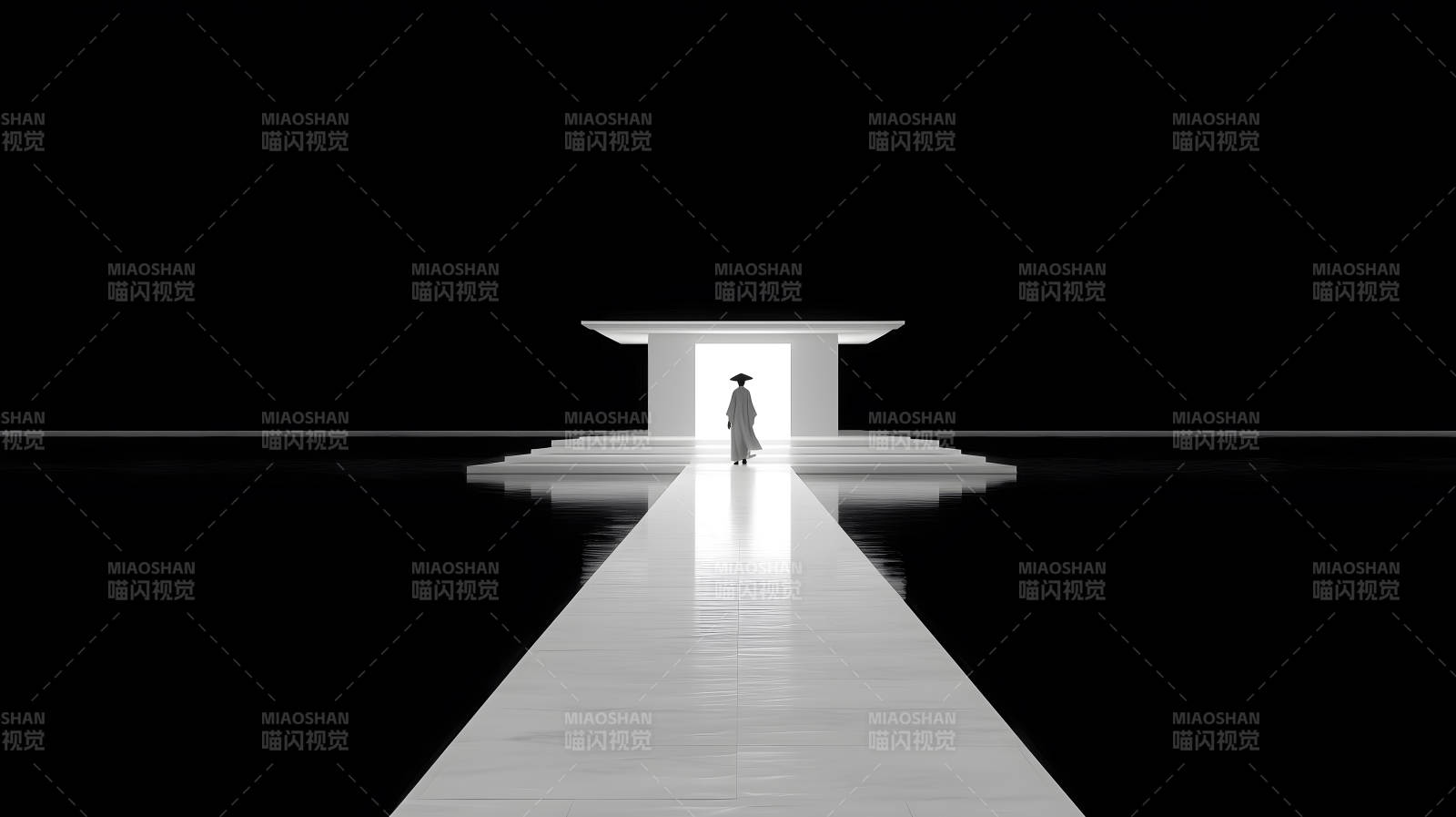 人物走向发光的门纯粹极简风格图片