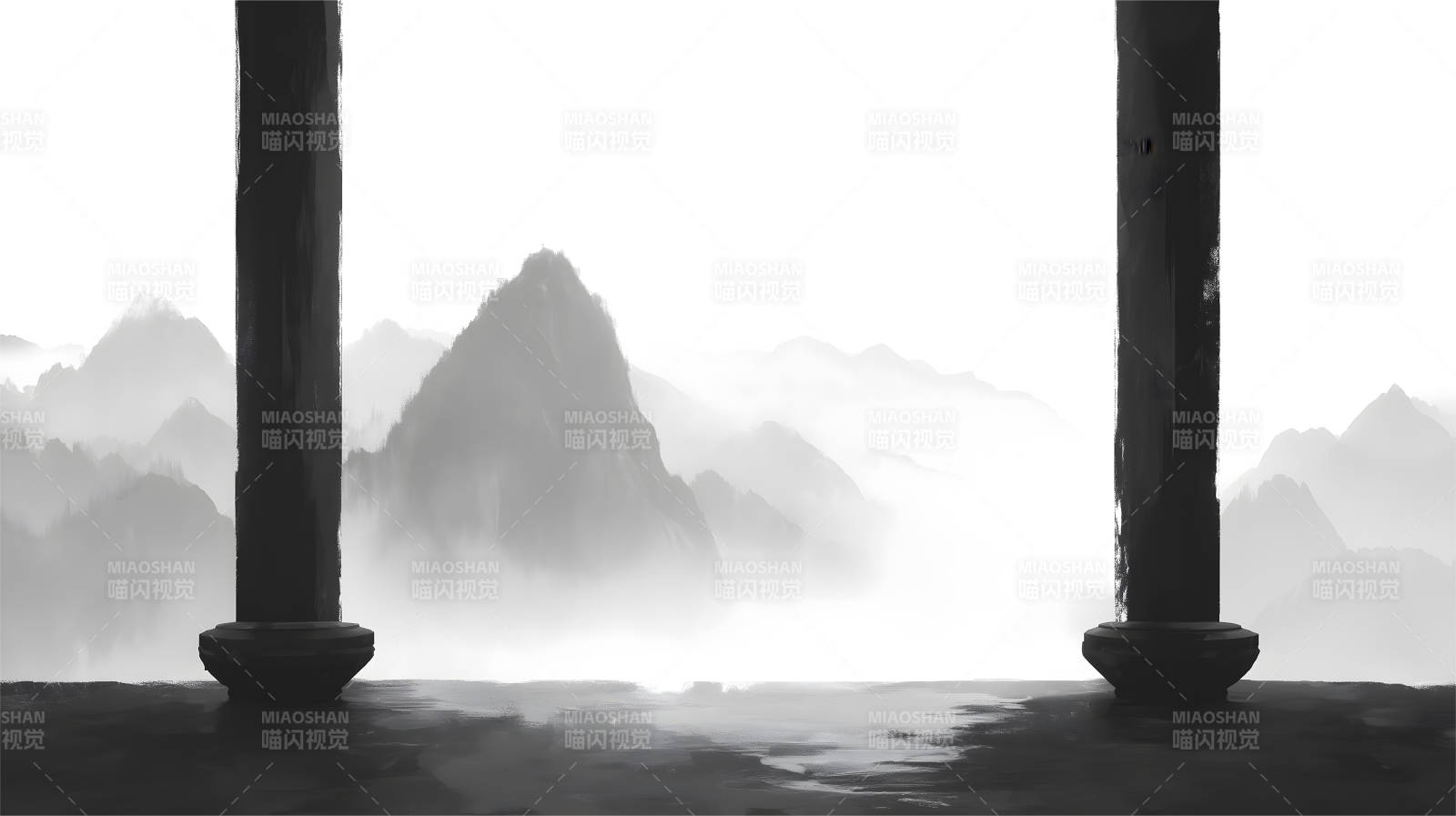 水墨山水画风格风景画图片