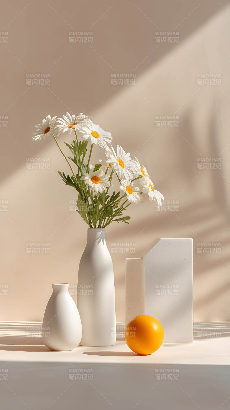 简约静物摄影白菊花摆设图片