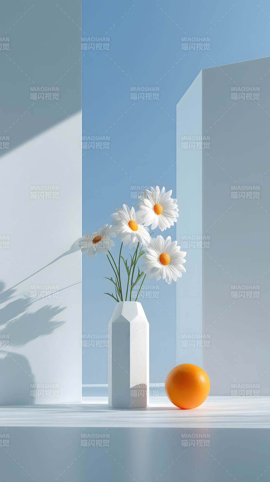 纯净的蓝白色调花卉静物图片