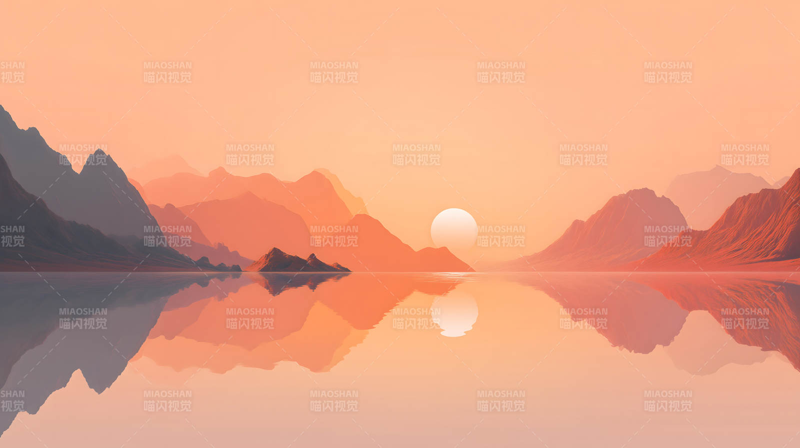 夕阳下的湖泊与山脉图片