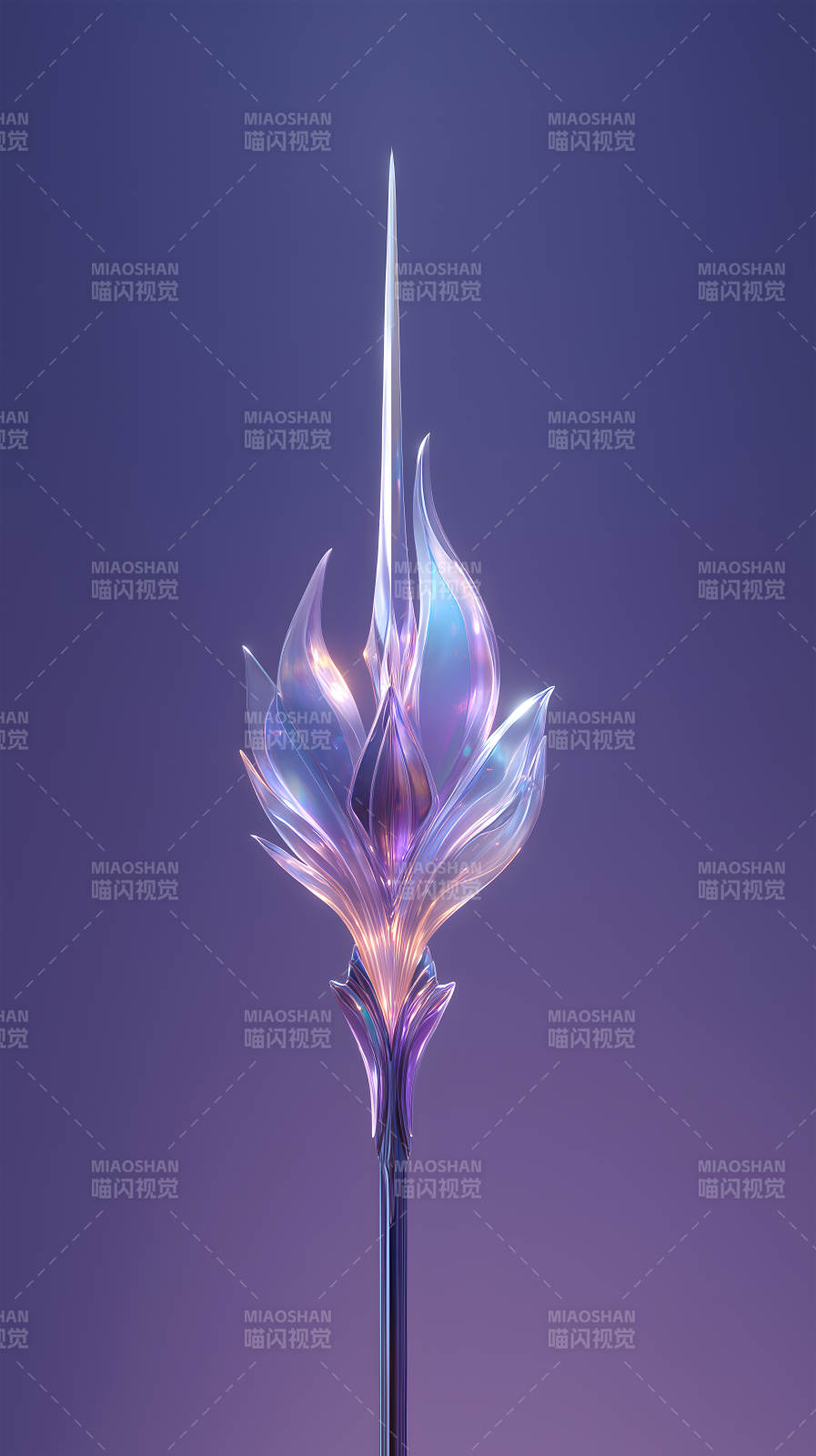 水晶花卉长矛在紫色的背景上发光图片