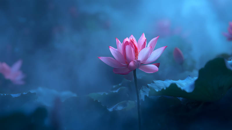 静谧的莲花盛开在水面图片