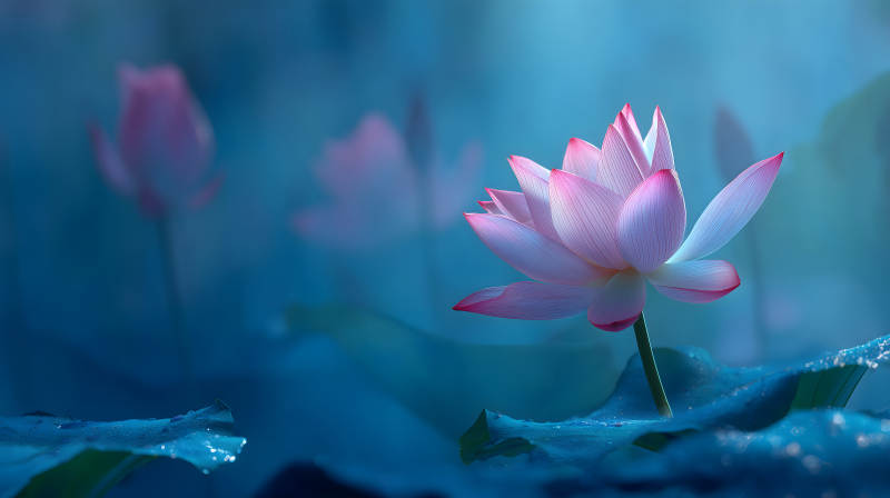 静谧莲花绽放于水面唯美意境图片