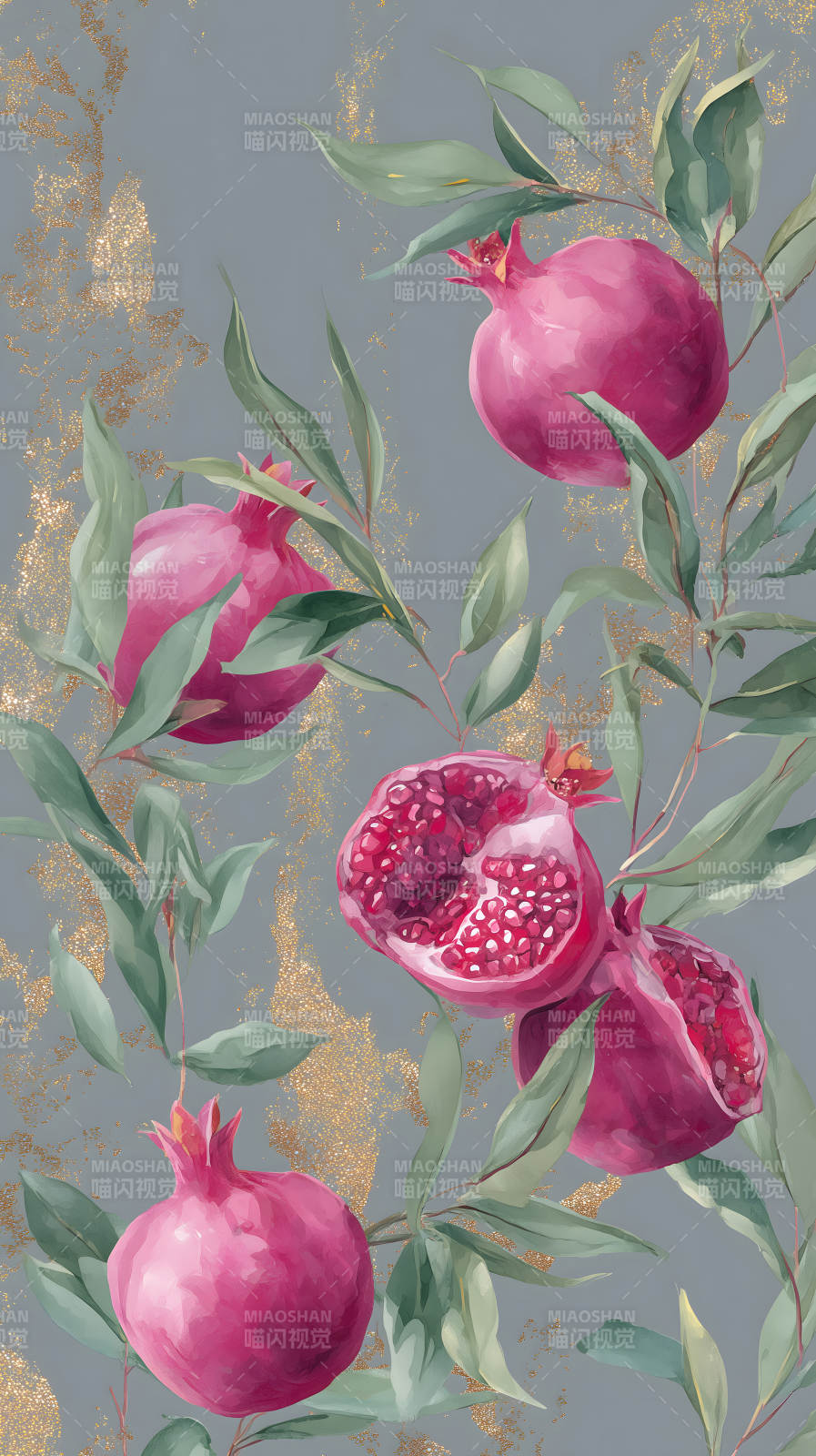 石榴与叶子的艺术装饰图片