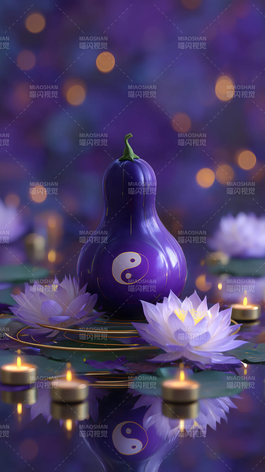 紫色的葫芦莲花与烛光图片