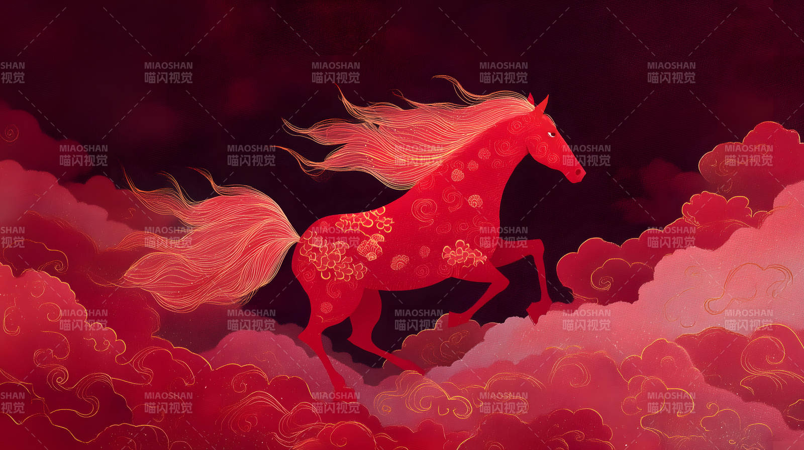红色骏马腾云驾雾图片