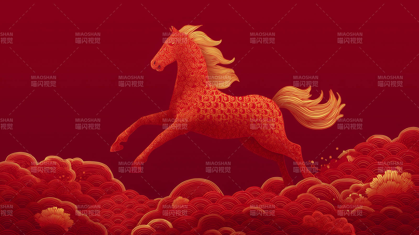 红色祥云跃马图吉祥如意图片