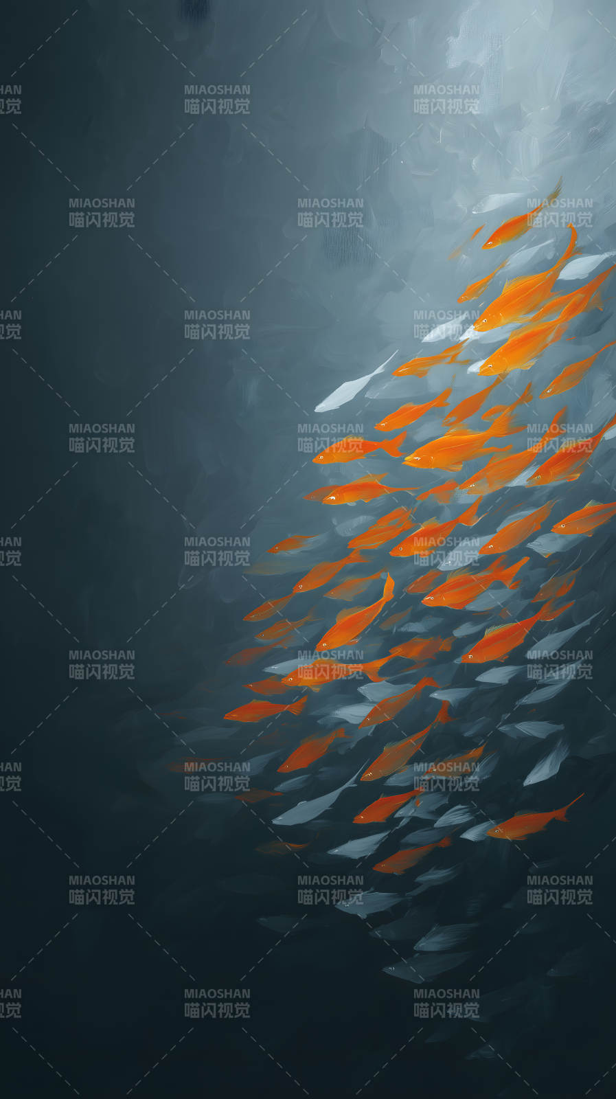 水中游动鱼群的光影效果图片