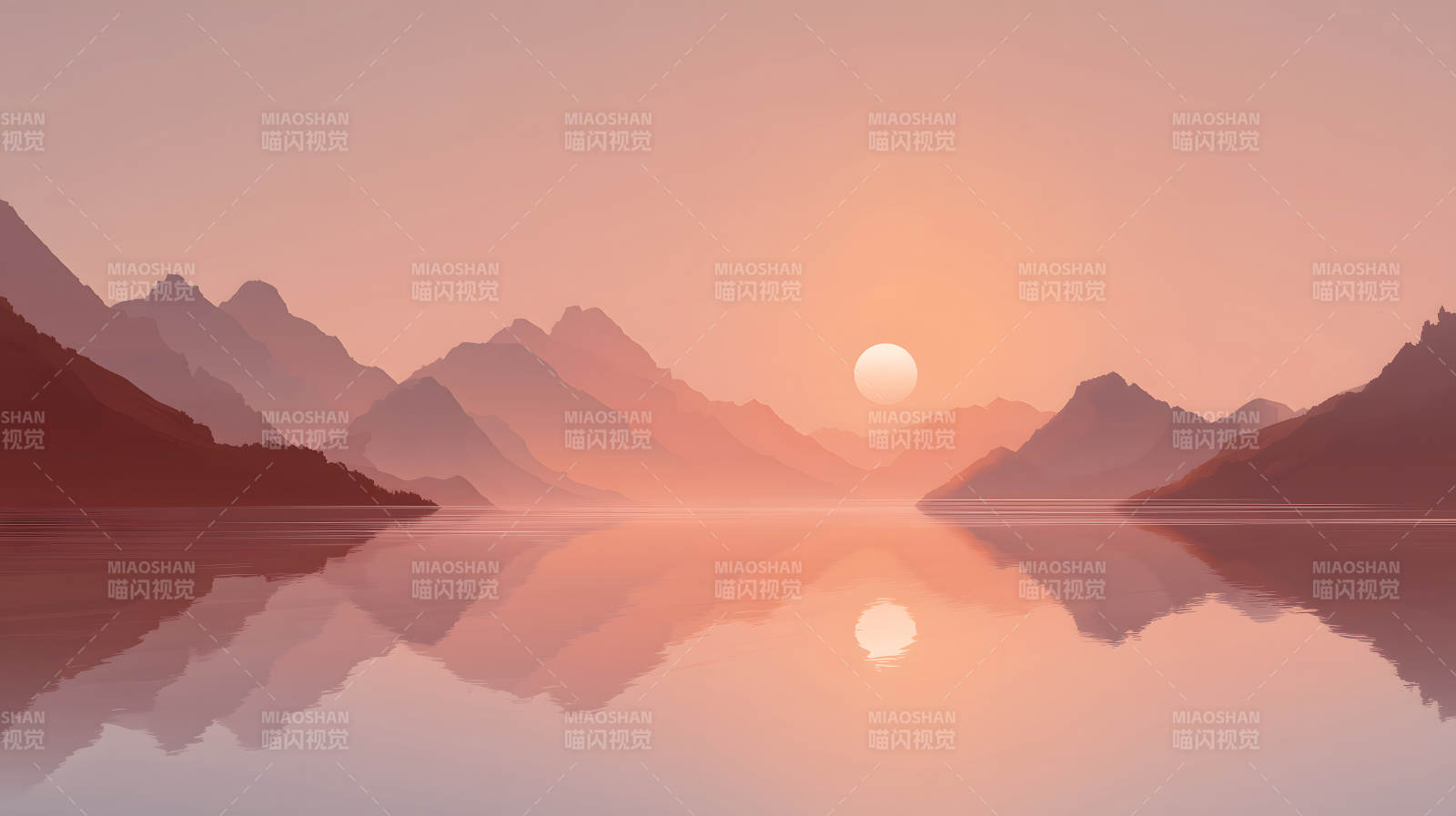 落日山河水面倒影平静唯美图片