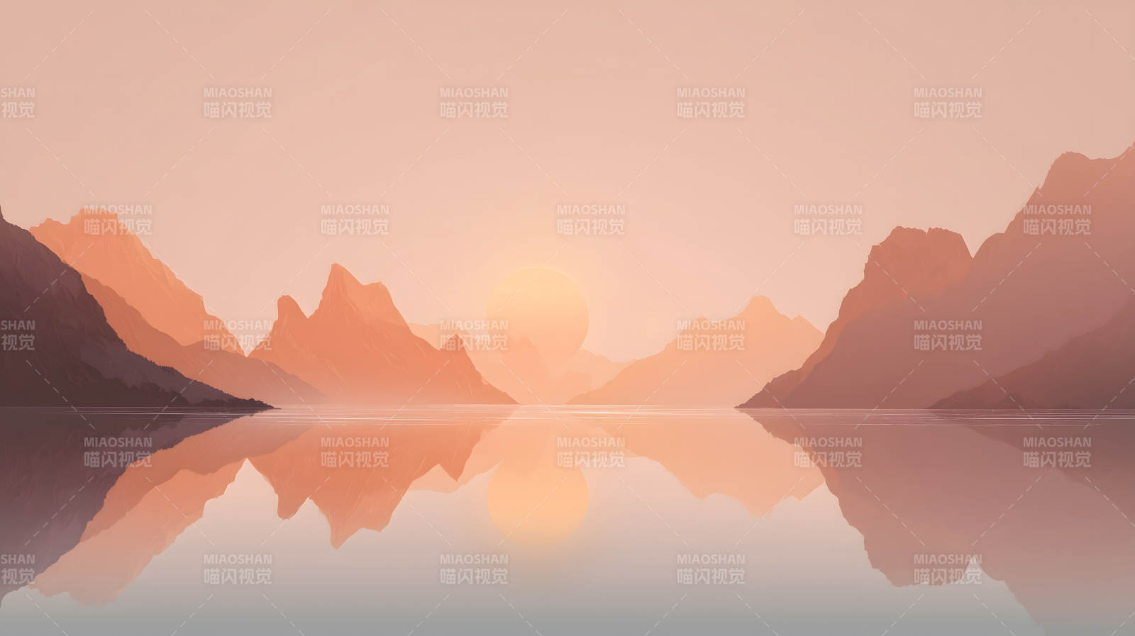 夕阳下山水画景色唯美图片