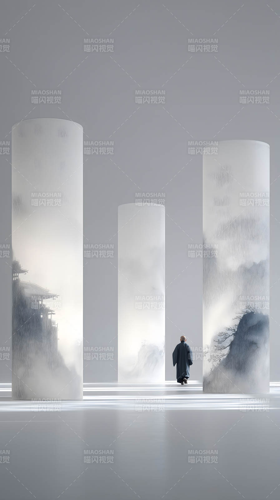 禅意空间僧侣行走图片