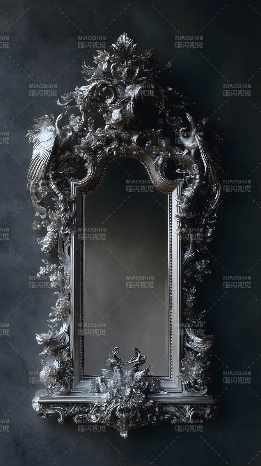 银色雕花镜子精美艺术品图片