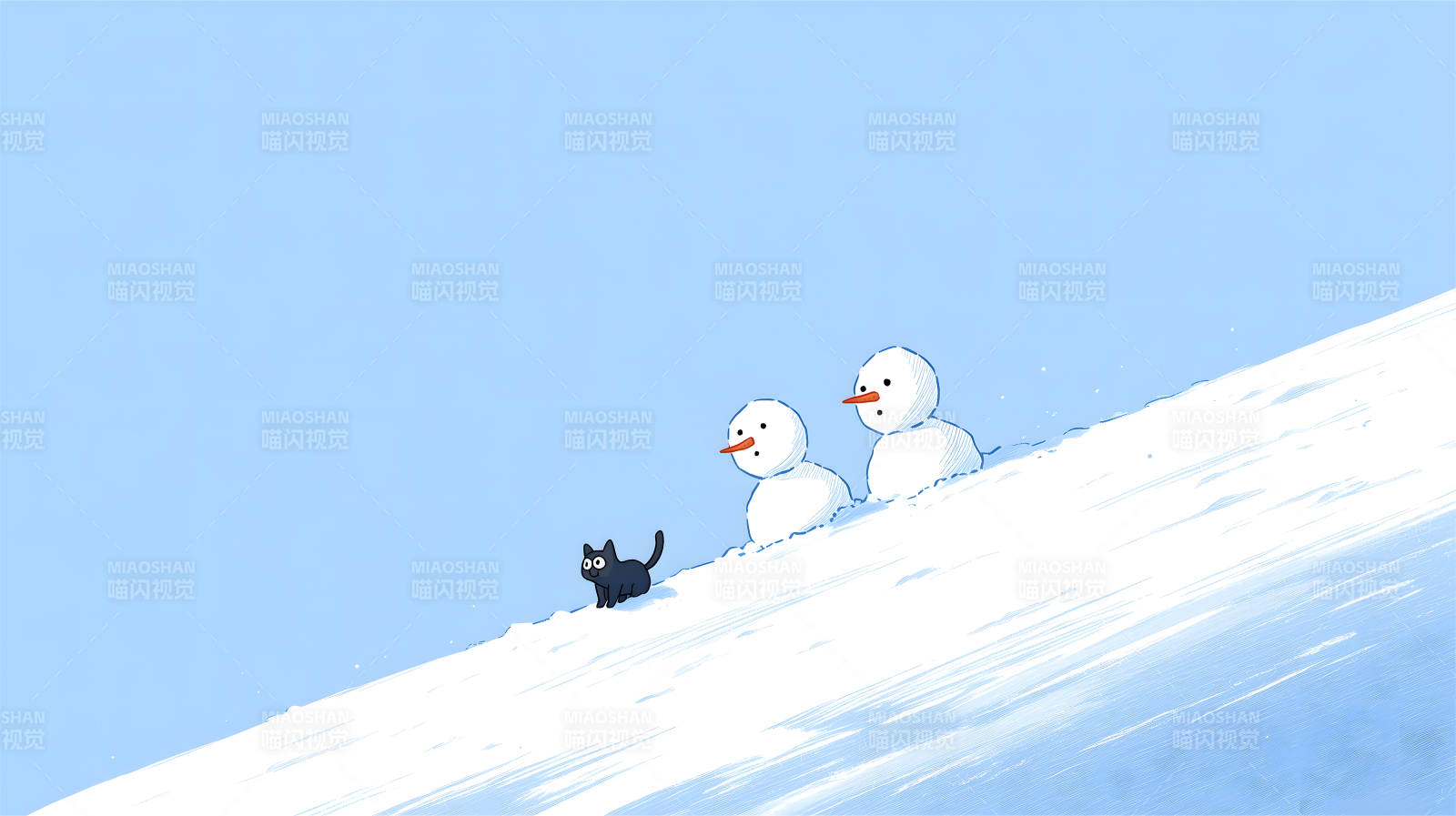猫咪雪人和雪地场景图片