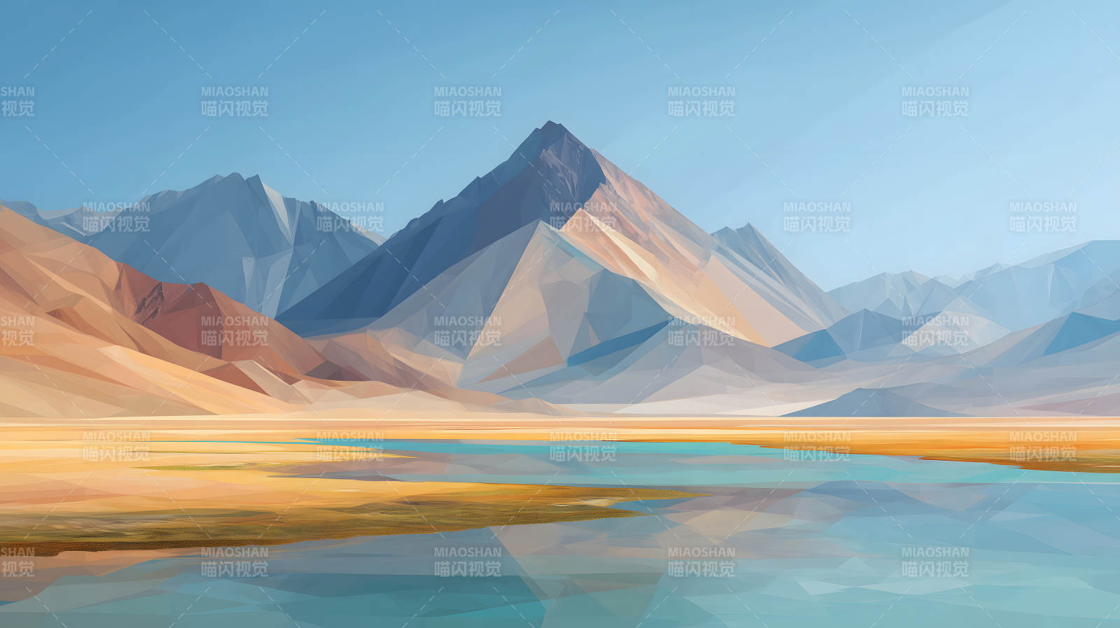 几何山水风光湖泊蓝天图片