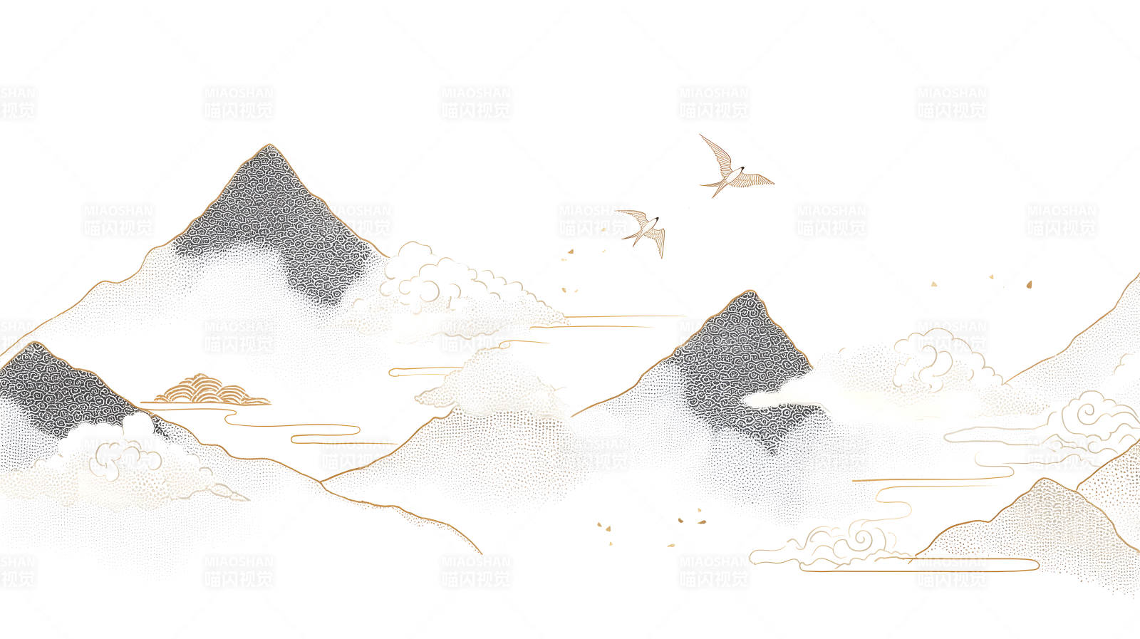 山水画鸟云淡风轻意境悠远图片