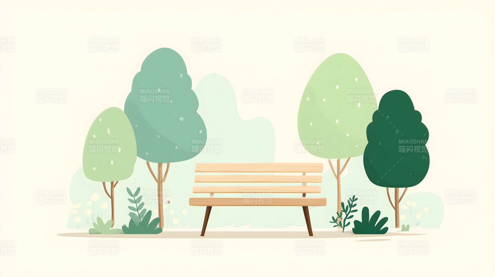 公园长椅和树木背景图片