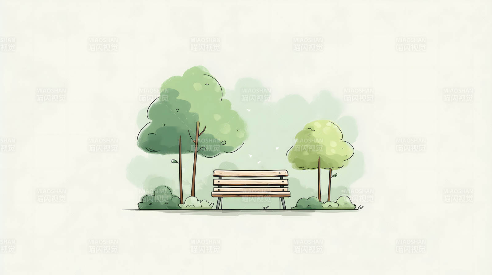 公园长椅与树木的简笔画图片