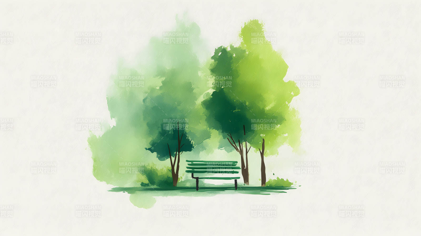 公园长椅绿树成荫色彩清新图片