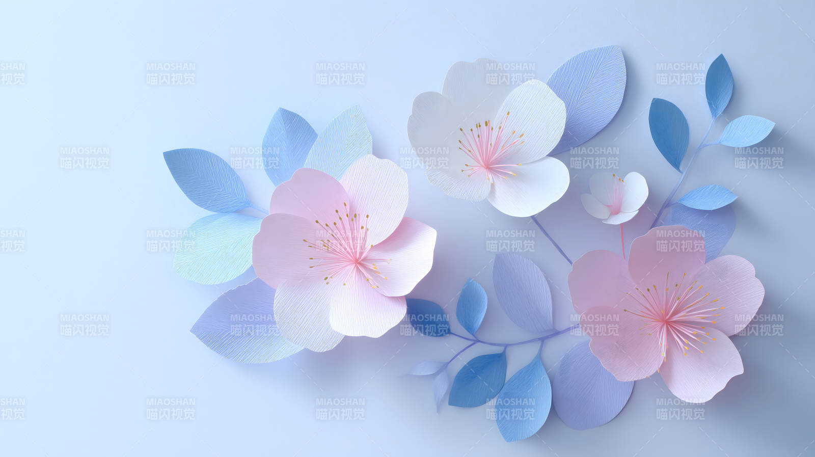 纸艺樱花与叶子组合的清新画面图片