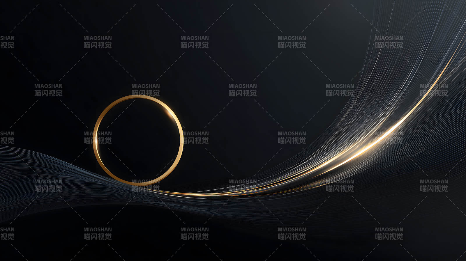 金色圆环与光线交织的黑色背景图片